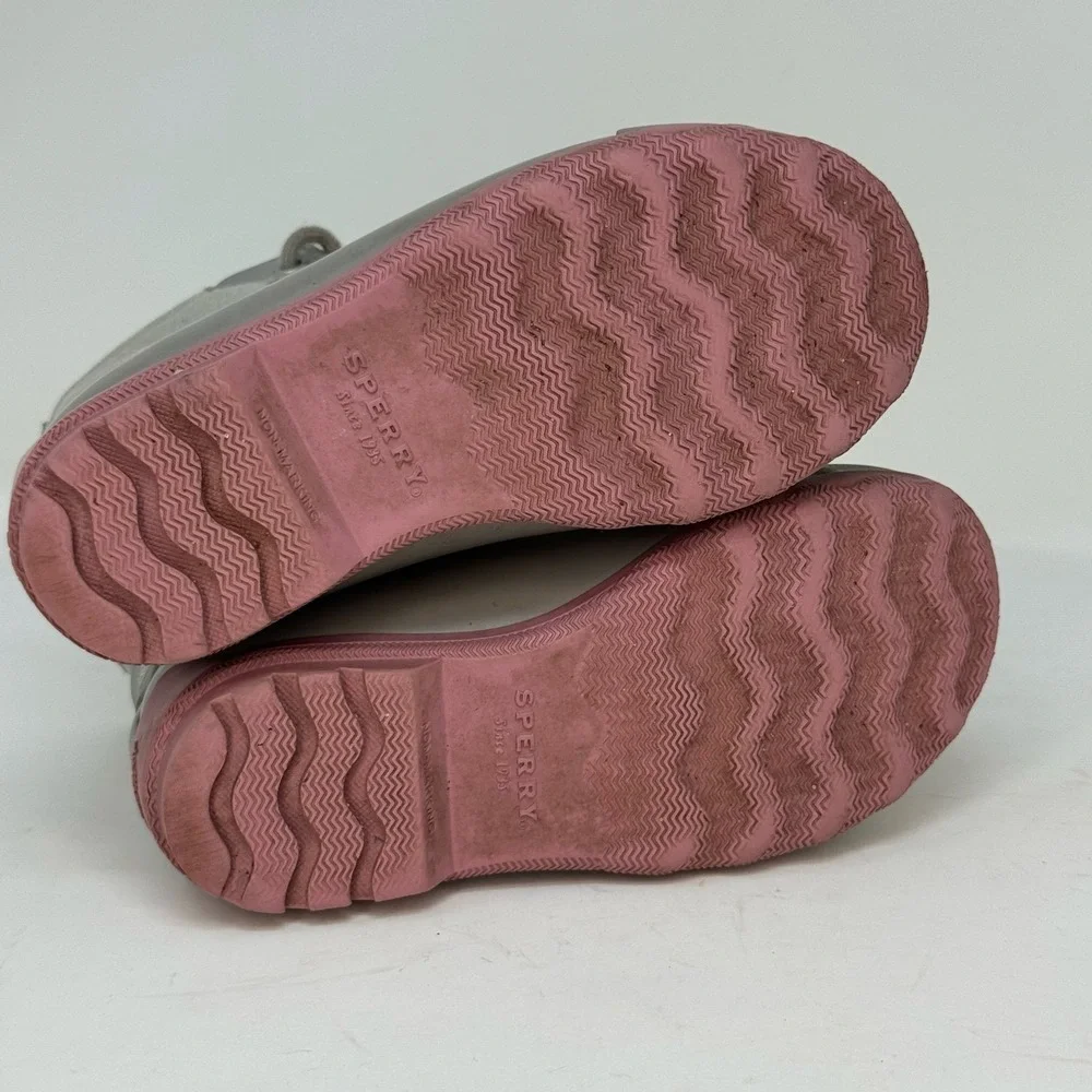Sperry Port Boot‎ Girls Gray Pink Duck Rain Winter Casual Boots Kids Size 10M